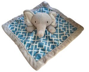 Gray Elephant Plush Lovey Baby Blue Security Blanket Levtex Baby